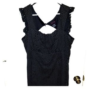 Torrid polka dot dress with lace trim sleeves